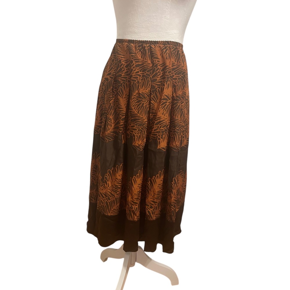 J. Jill silk sz 10 brown orange‎ midi skirt woodsy boho indie fairy goth Stevie